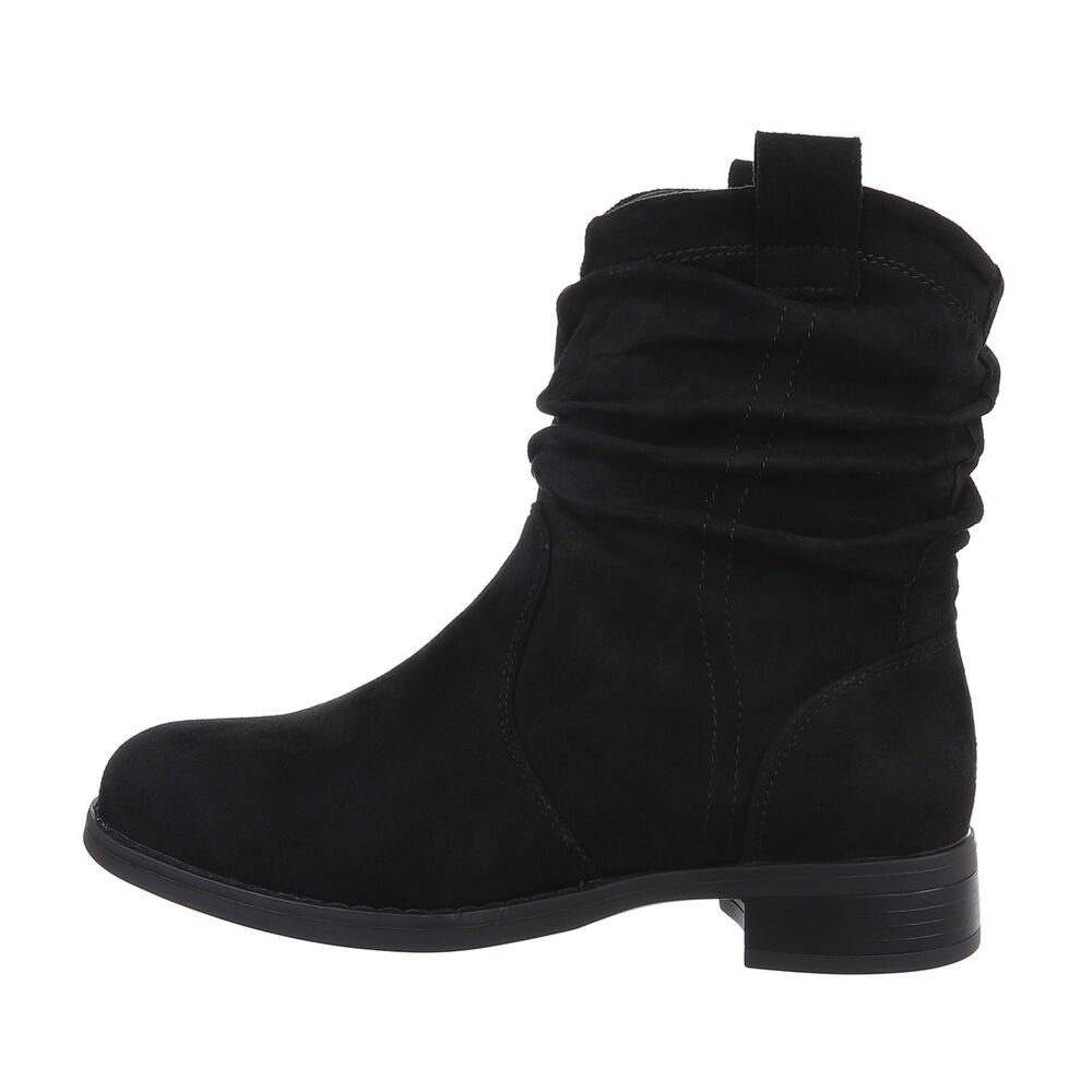 Ital-Design Damen Freizeit Stiefelette Stiefeletten Blockabsatz in Flache Schwarz