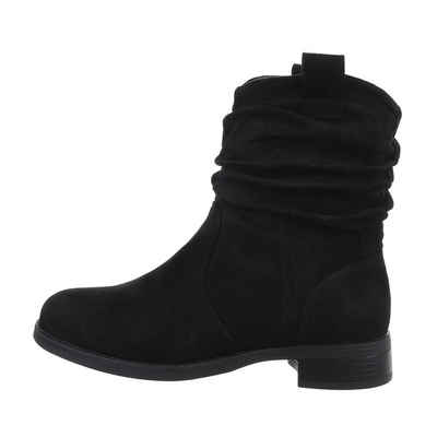 Ital-Design Damen Freizeit Stiefelette Blockabsatz Flache Stiefeletten in Schwarz