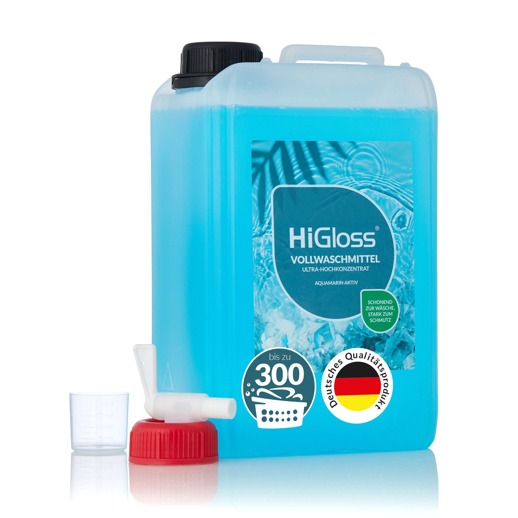 HiGloss Vollwaschmittel Hochkonzentrat für bis zu 300 Anwendungen Vollwaschmittel (1-St. 3000ml Всеrgikergeeignet, Leistungsstark, mit Dosierhilfe & Auslaufhahn)