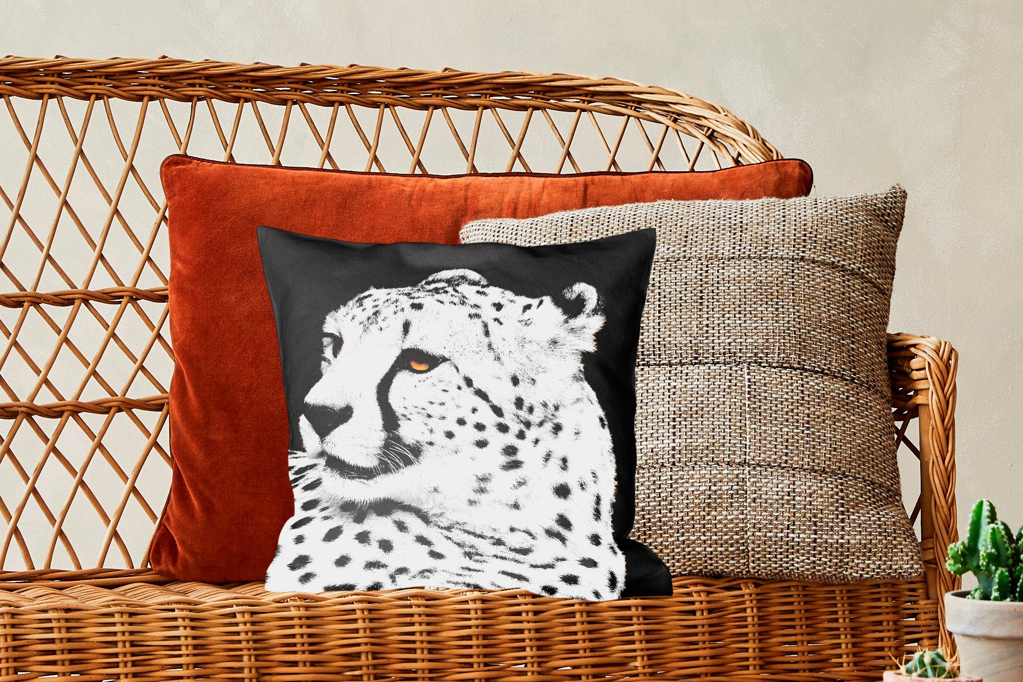 Leopard Sofakissen Deko, - Zierkissen Füllung Schlafzimmer, mit Dekokissen MuchoWow Wohzimmer, Weiß Schwarz, - für