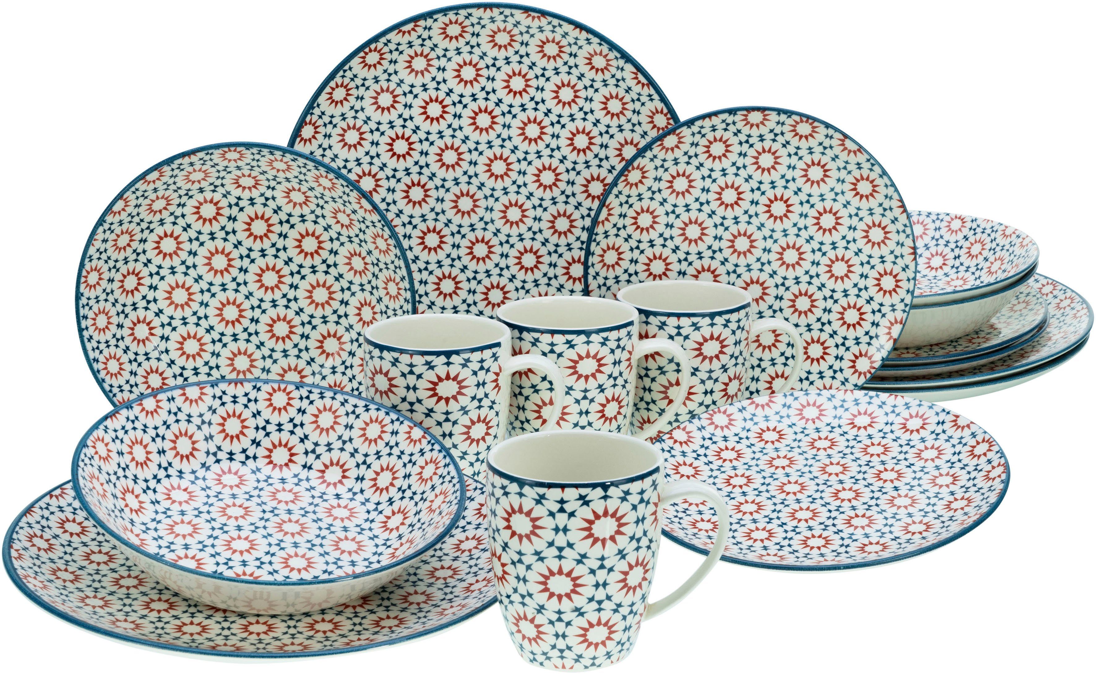 Personen, (16-tlg), 4 Steingut, mediterraner Stella Kombiservice Stil orientalisch CreaTable