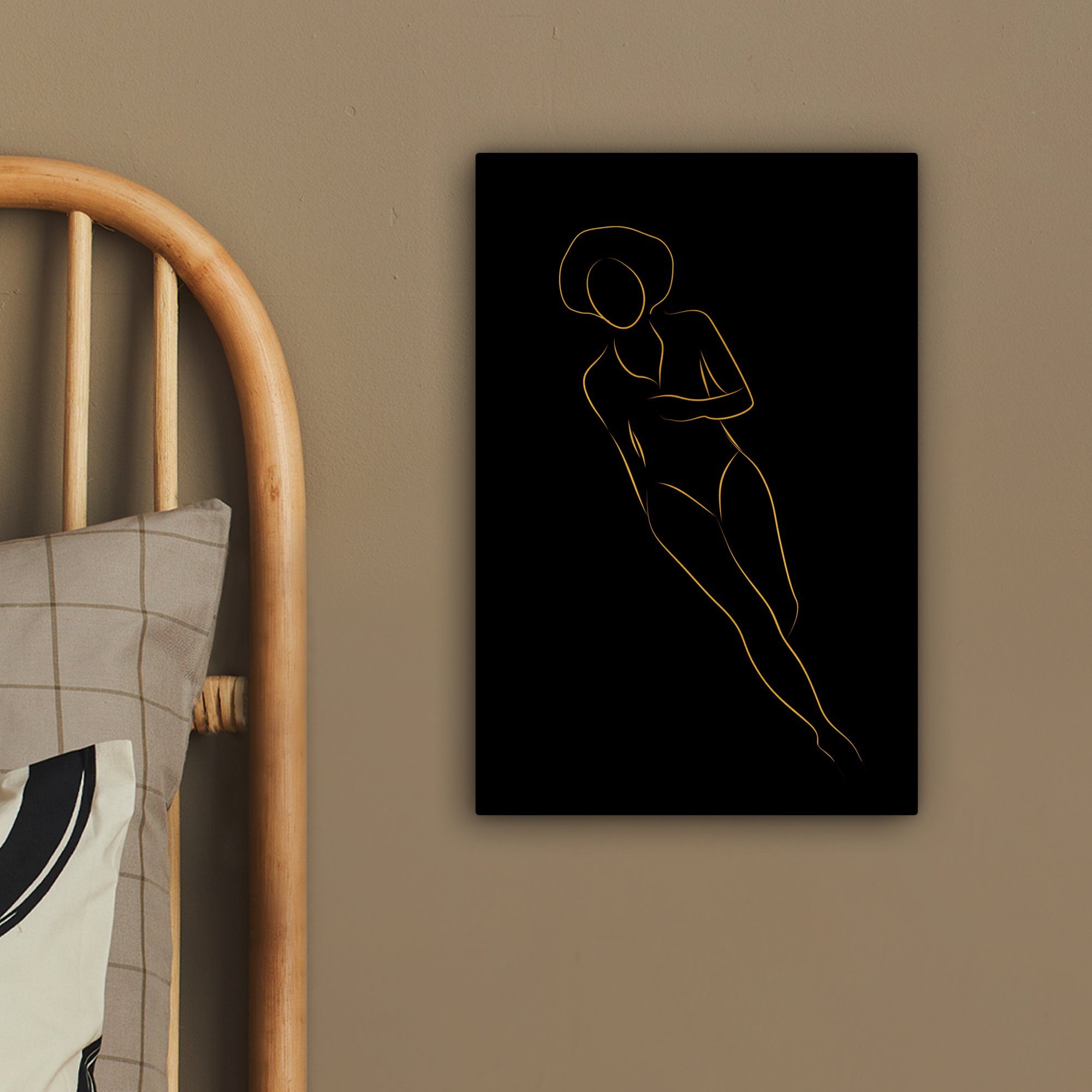 Gemälde, Leinwandbild cm 20x30 fertig - OneMillionCanvasses® bespannt inkl. (1 St), Strichzeichnung, Frau Zackenaufhänger, Gold - Leinwandbild