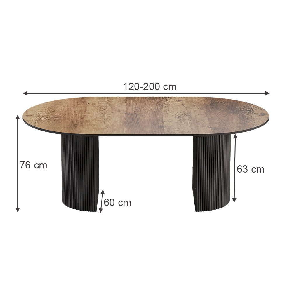 Vicco Esstisch Calero, Eiche rustikal/Schwarz, 120 x 60 cm ausziehbar (1-St)