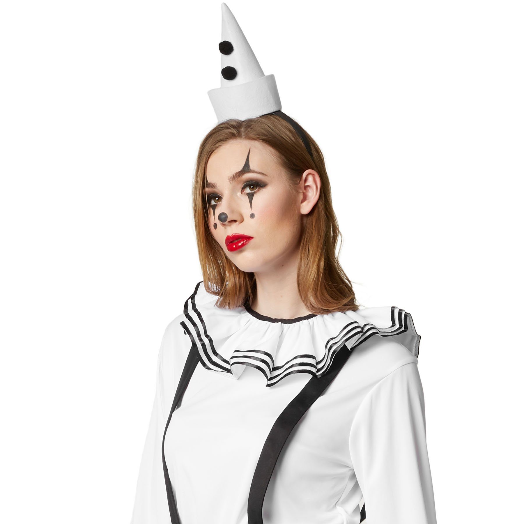 dressforfun Clown-Kostüm Spaßvogel, auch Komiker, in schwarz/weiß, Gr. XXL, Inkl. Haarreif, Kurze Hose mit Gummizug und angenähten Hosenträgern, Langarm-Oberteil