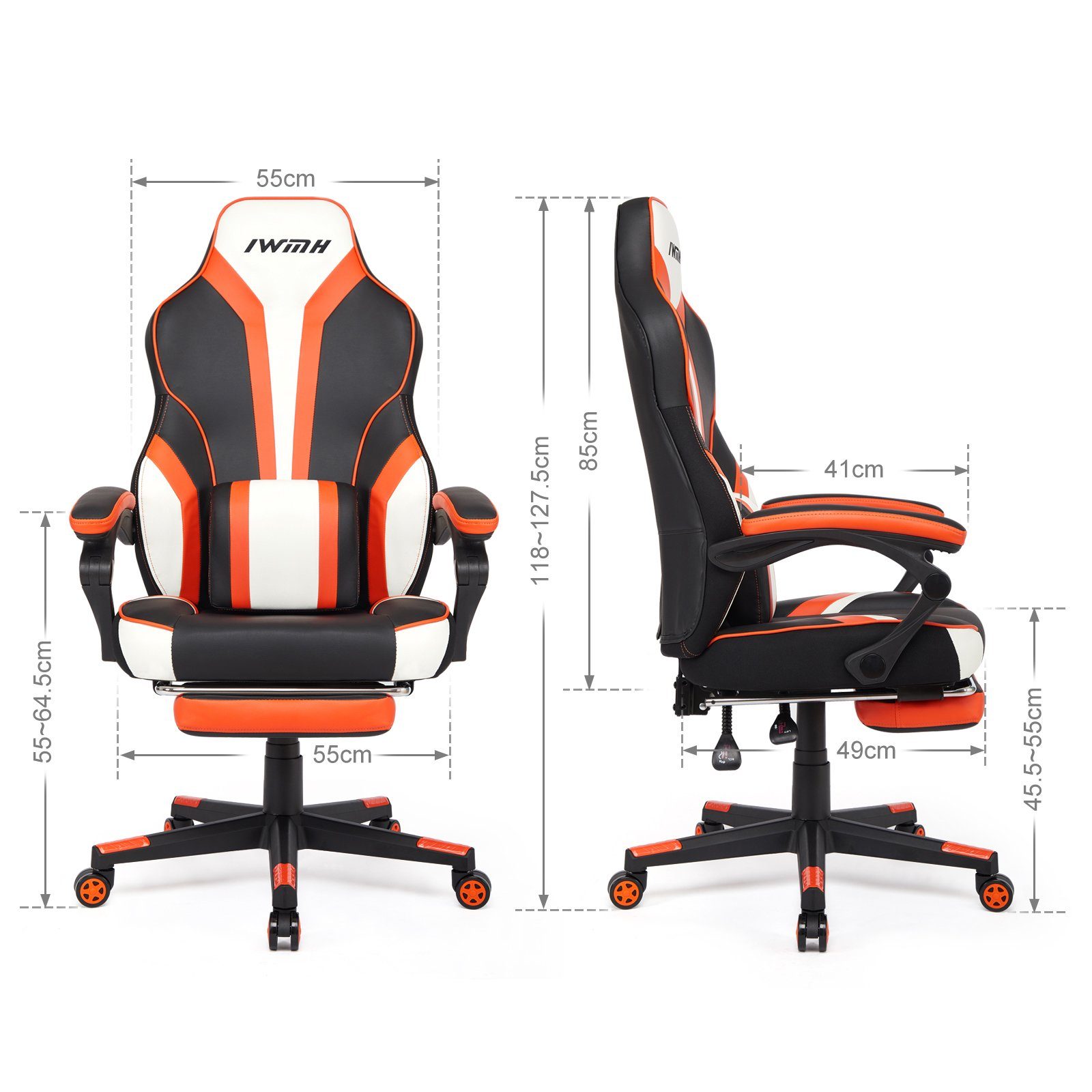 Intimate WM Heart Gaming-Stuhl, Rückenlehne, Massage-Lendenstütze orange klappbarer Fußstütze hoher und mit