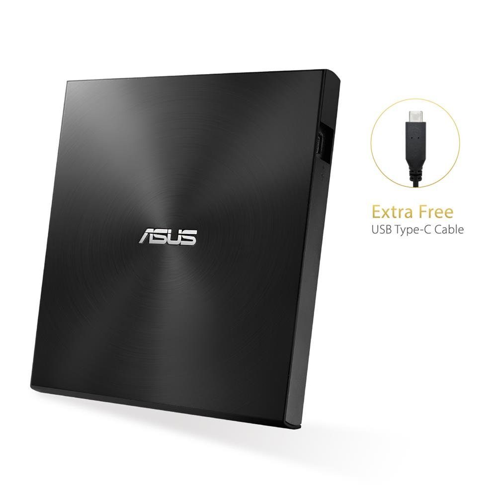 Asus ZenDrive U9M SDRW-08U9M-U DVD-Brenner (USB Typ-C, USB Typ-A, BD 8x/DVD 8x/CD 24x, externer Ultra SLIM DVD Brenner mit USB-C Kabel, Schwarz)