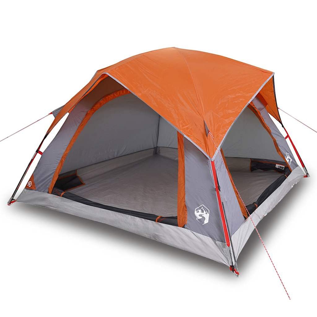 Kuppelzelt Campingzelt 4 Personen Grau und Orange Wasserdicht