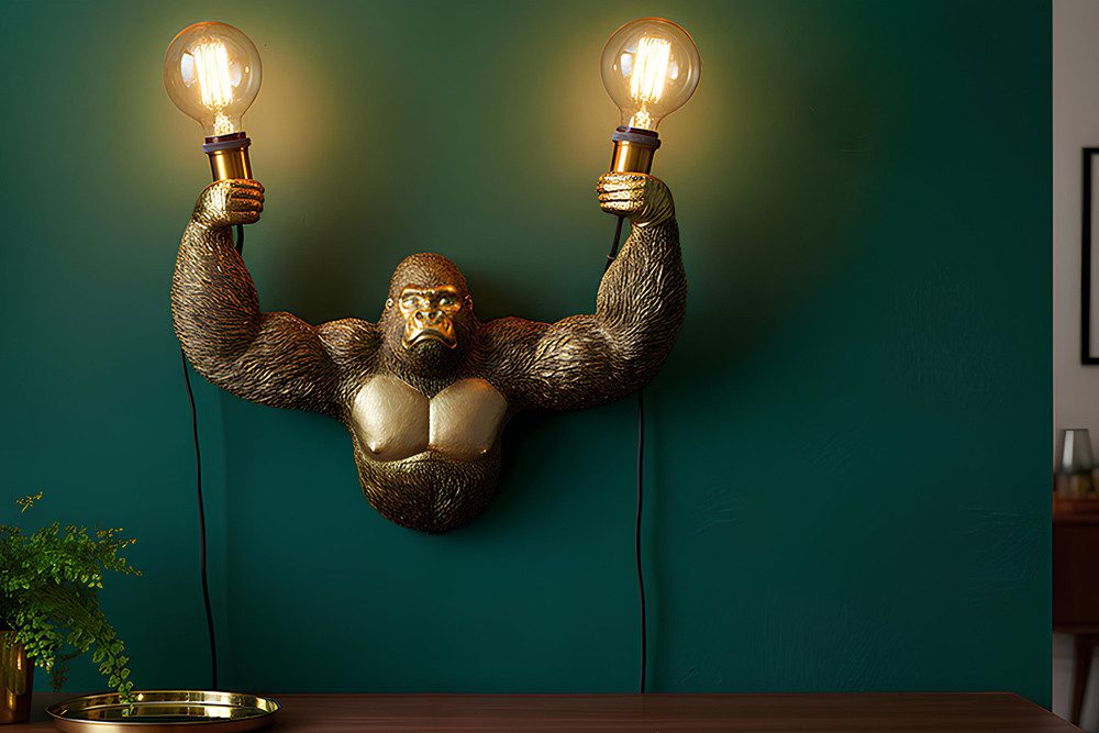 riess-ambiente Wandleuchte KING APE 50cm gold - Affe, Gorilla, Skulptur, handgefertigt, exotisch, Ein-/Ausschalter, ohne Leuchtmittel, Tierisches Dekolicht - ideal für Wohnzimmer, Schlafzimmer oder Flur
