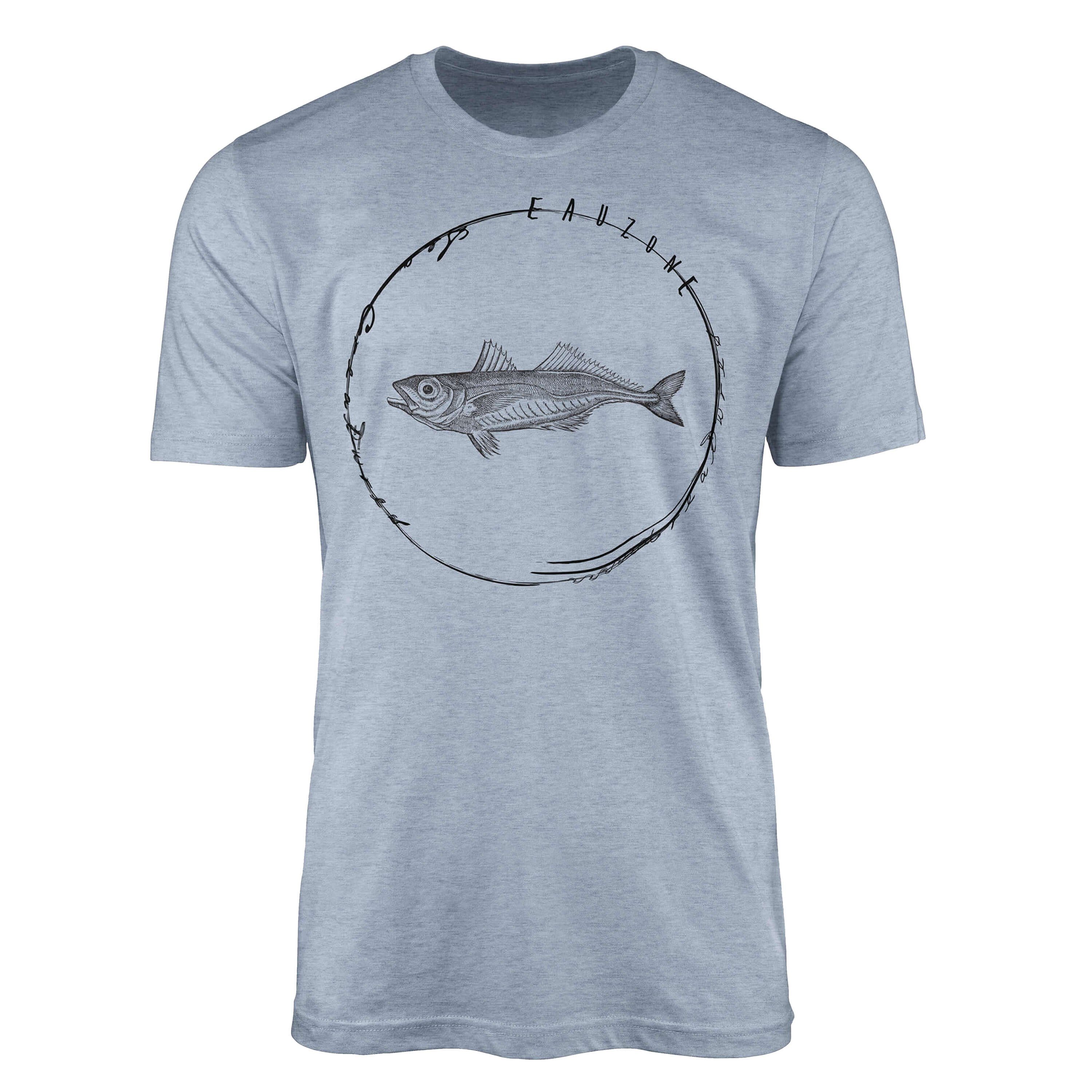 Sinus Art Fische Creatures, - Tiefsee feine Sea Stonewash 058 Sea Schnitt Denim / und T-Shirt sportlicher T-Shirt Struktur Serie