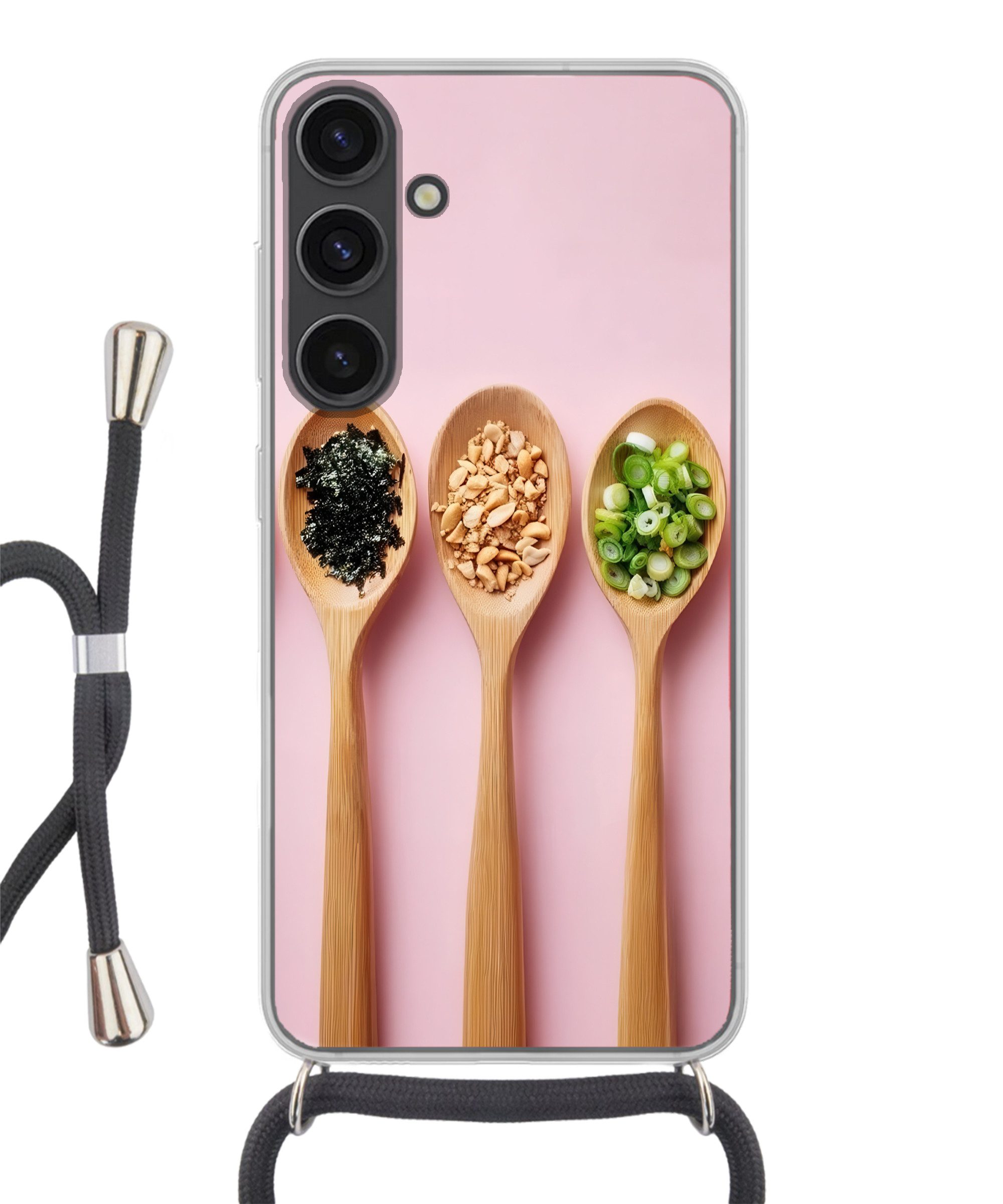 MuchoWow Handyhülle für Samsung Galaxy S24 Plus Zutaten - Löffel - Holz - Rosa, Tragbare Handyhüllen mit Kette zum umhängen, Handykette Handyband