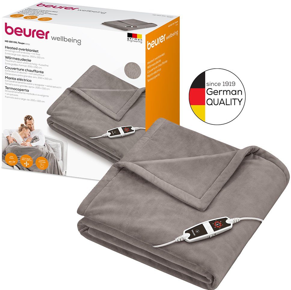 BEURER Heizdecke HD 150 XXL Cosy Taupe, kuschelig, maschinenwaschbar, mit Abschaltautomatik