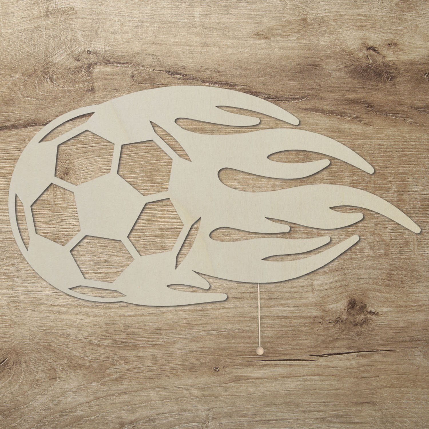 Namofactur LED Dekolicht LED Nachtlicht Wandlampe Fußball Holz Wand Deko Lampe für Kinderzimmer, Mit Zugschalter, LED fest integriert, Warmweiß