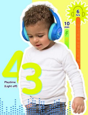 iclever mit LED-Leuchten, 74/85/94dB Lautstärkebegrenzung, Kinder-Kopfhörer (Natürliche Materialien und hochwertiger Klang für sicheres und komfortables Hören., 43 Stunden Spielzeit, Stereo-Sound, Typ-C, AUX-Kabel, Bluetooth5.3)