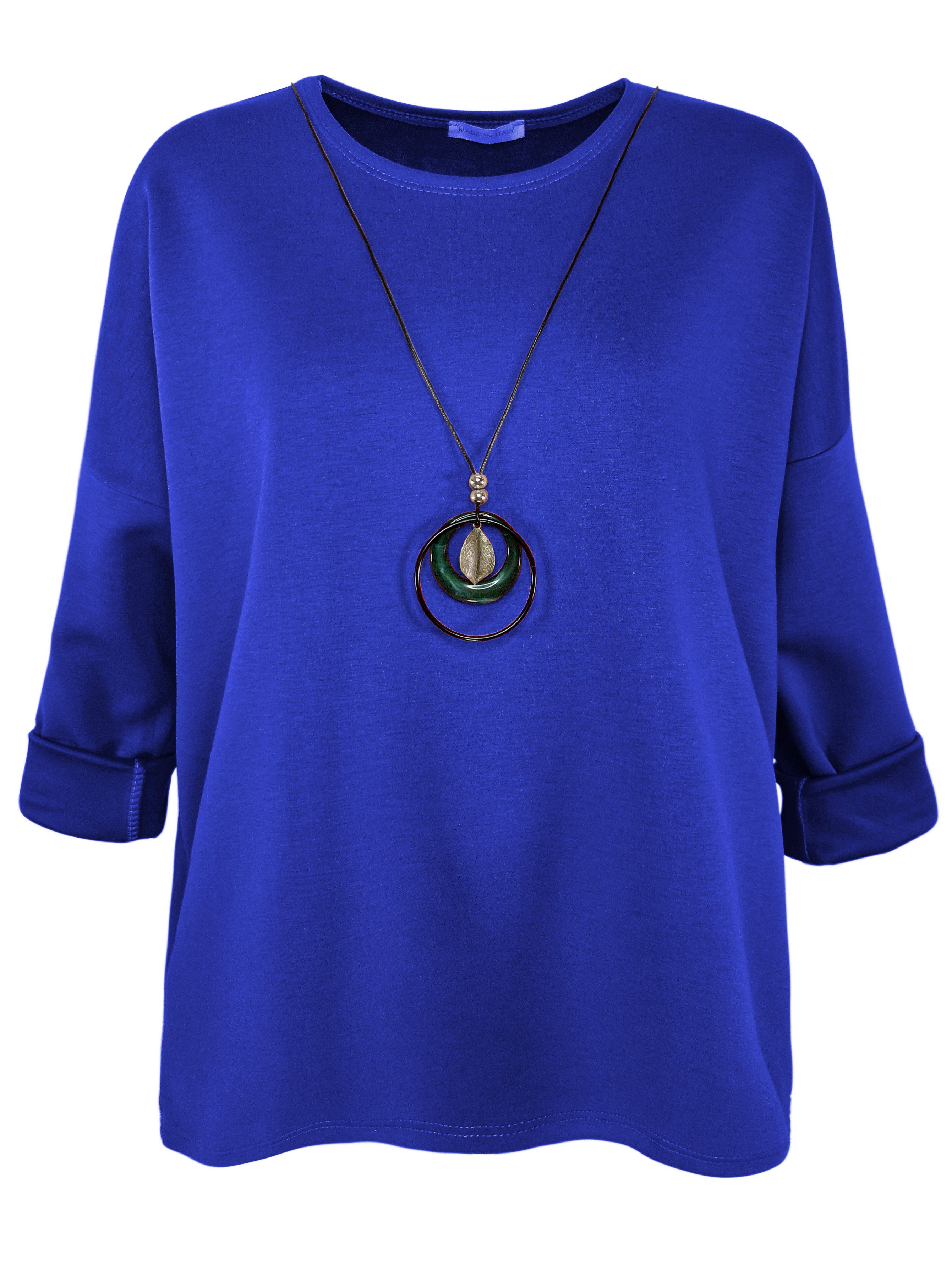 dy_mode Longshirt Damen Longshirt Oversize Weites Tunika Shirt Oberteil Übergangszeit in Unifarbe, mit passende Kette