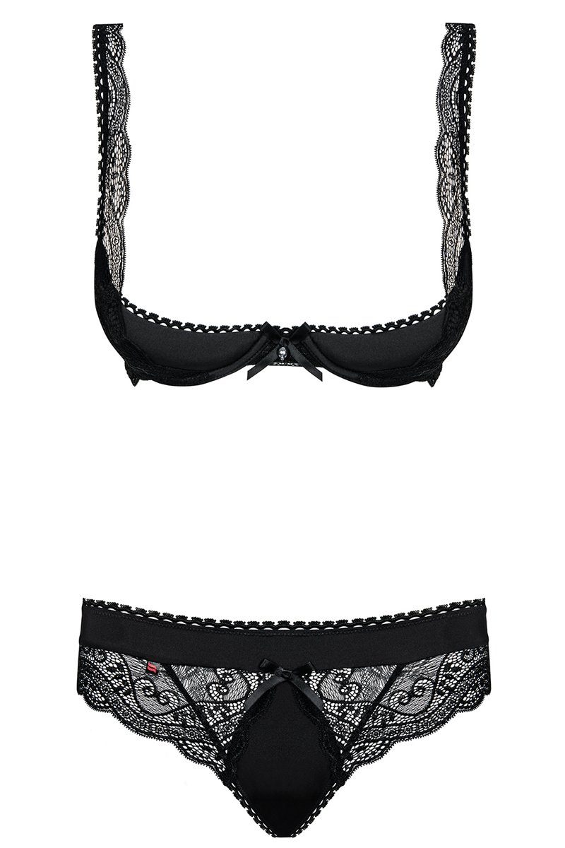 Obsessive Set: Bügel-BH Dessous Set Miamor schwarz Offener BH mit String mit transparenter (Set)