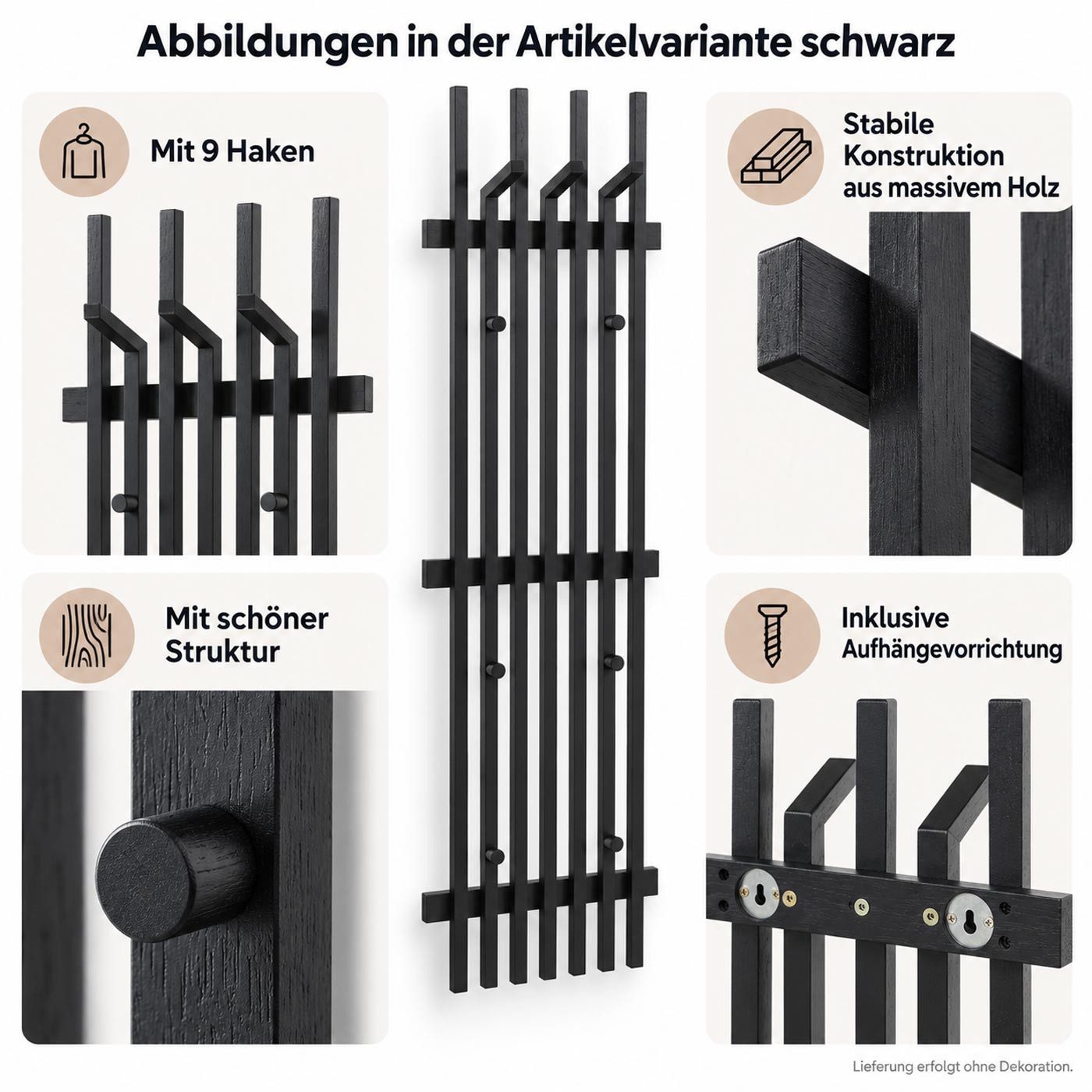 MCW Garderobenpaneel MCW-P57-Ga1, Mit 9 Haken, Inklusive Aufhängevorrichtung – Bild 4 von 5