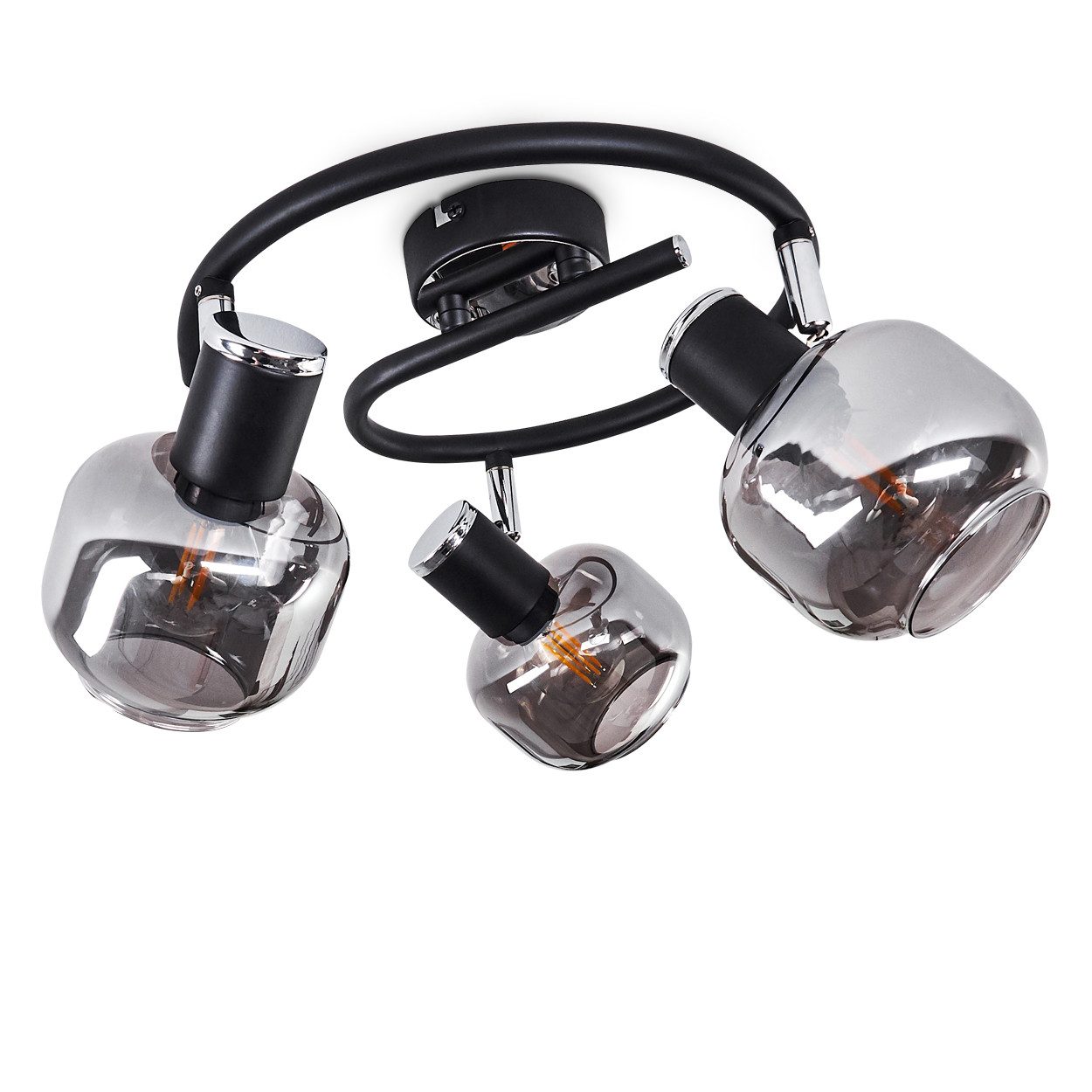 hofstein Deckenleuchte »Perito« runde Deckenlampe aus Metall/Glas in Schwarz/chrom/Rauchglas, ohne Leuchtmittel, mit verstellbaren Strahlern, 3xE14, im Retro-Design
