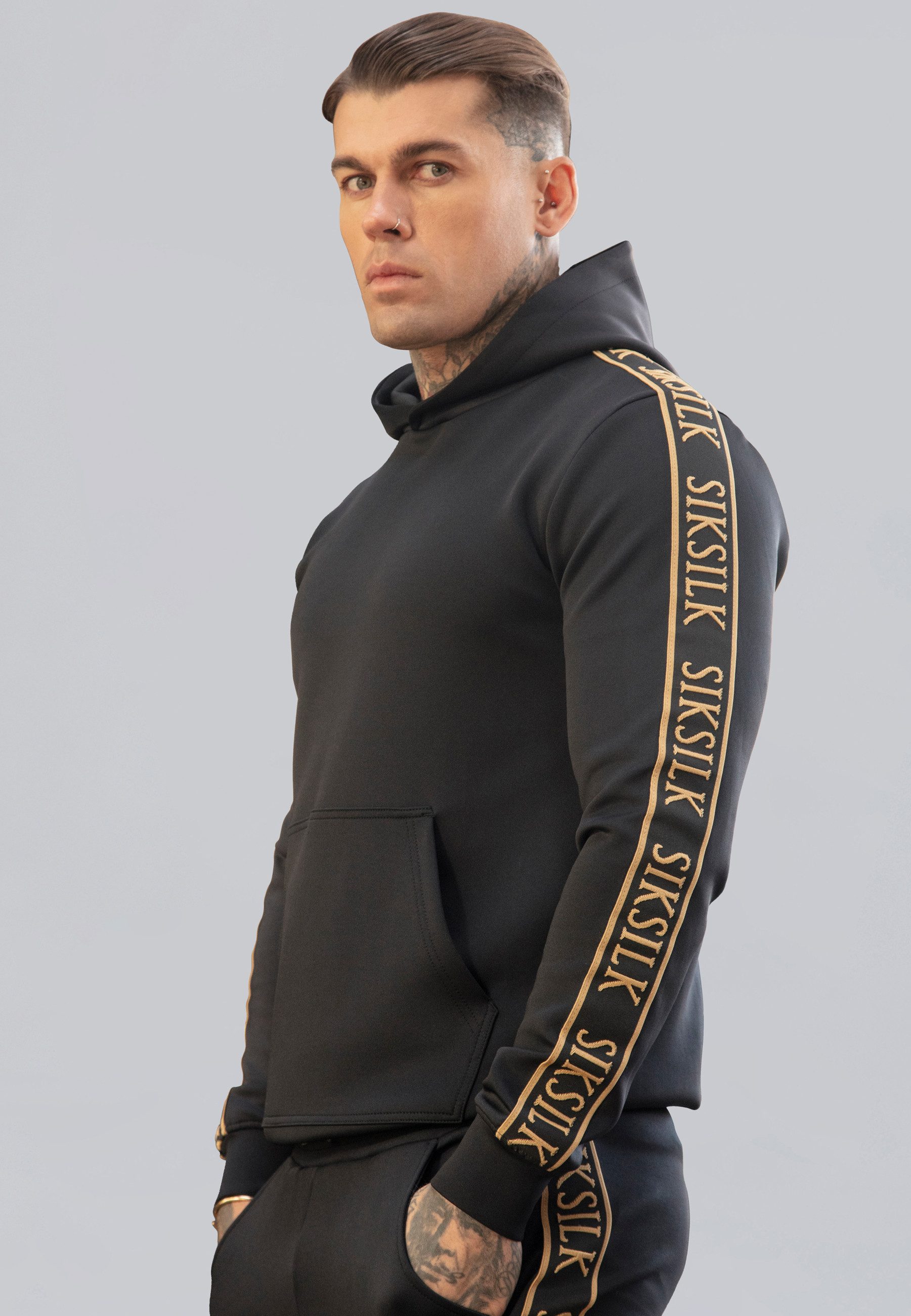 Siksilk Hoodie SikSilk Herren Schwarzer Pullover Kapuzenpullover