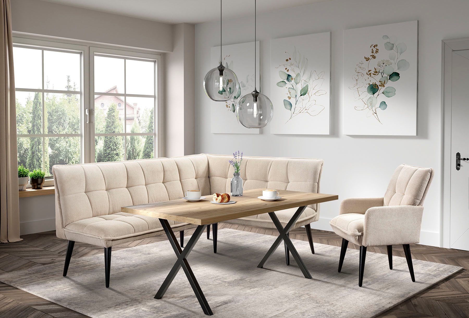 exxpo - sofa fashion Eckbank Mocca Essbank, Sitzbank, hoher Sitzkomfort, bequem und elegant, hochwertige Detailverarbeitung