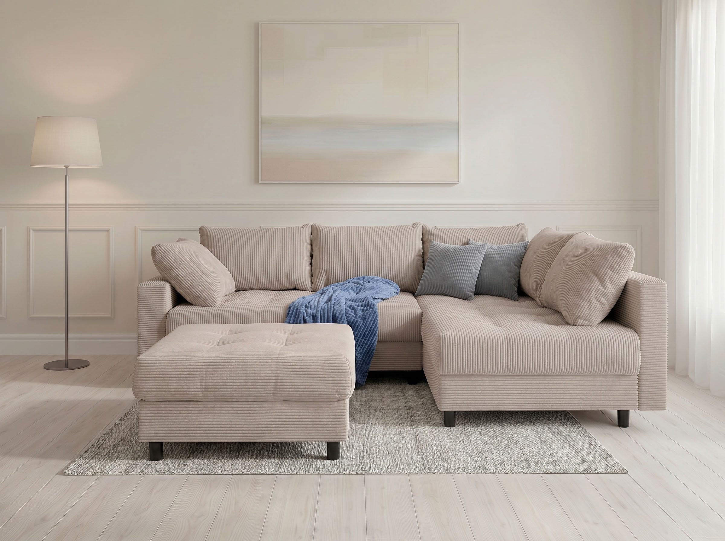 OTTO home Ecksofa Antonia L-Form, B: 215 cm, Ecksofa, Rückenkissen, ottomane beidseitig montierbar, Bonnelfederkern
