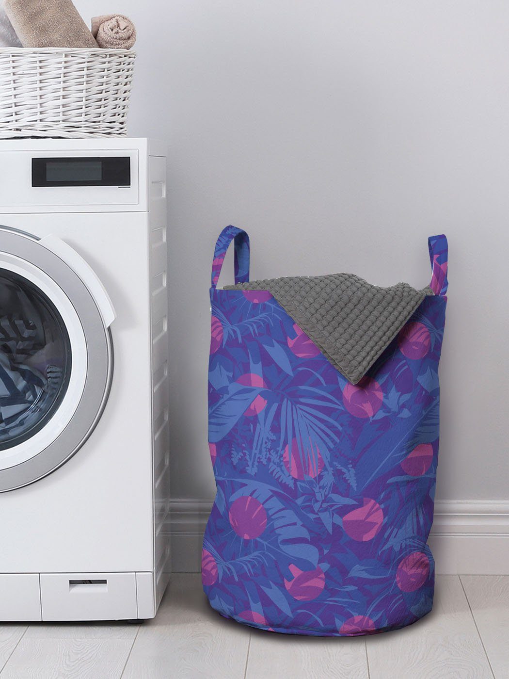 Abakuhaus Wäschesäckchen Wäschekorb mit Griffen Jungle für Leaves Kordelzugverschluss Waschsalons, geometrische Rund