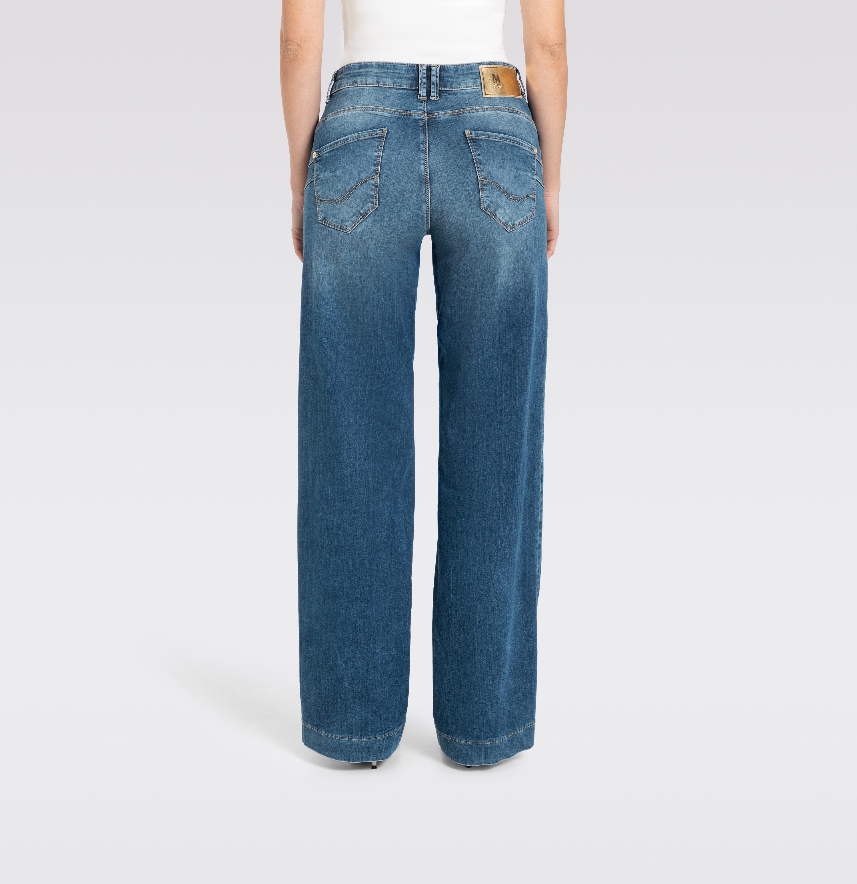 MAC Stretch-Jeans RICH PALAZZO Naht-Details an den Gesäßtaschen