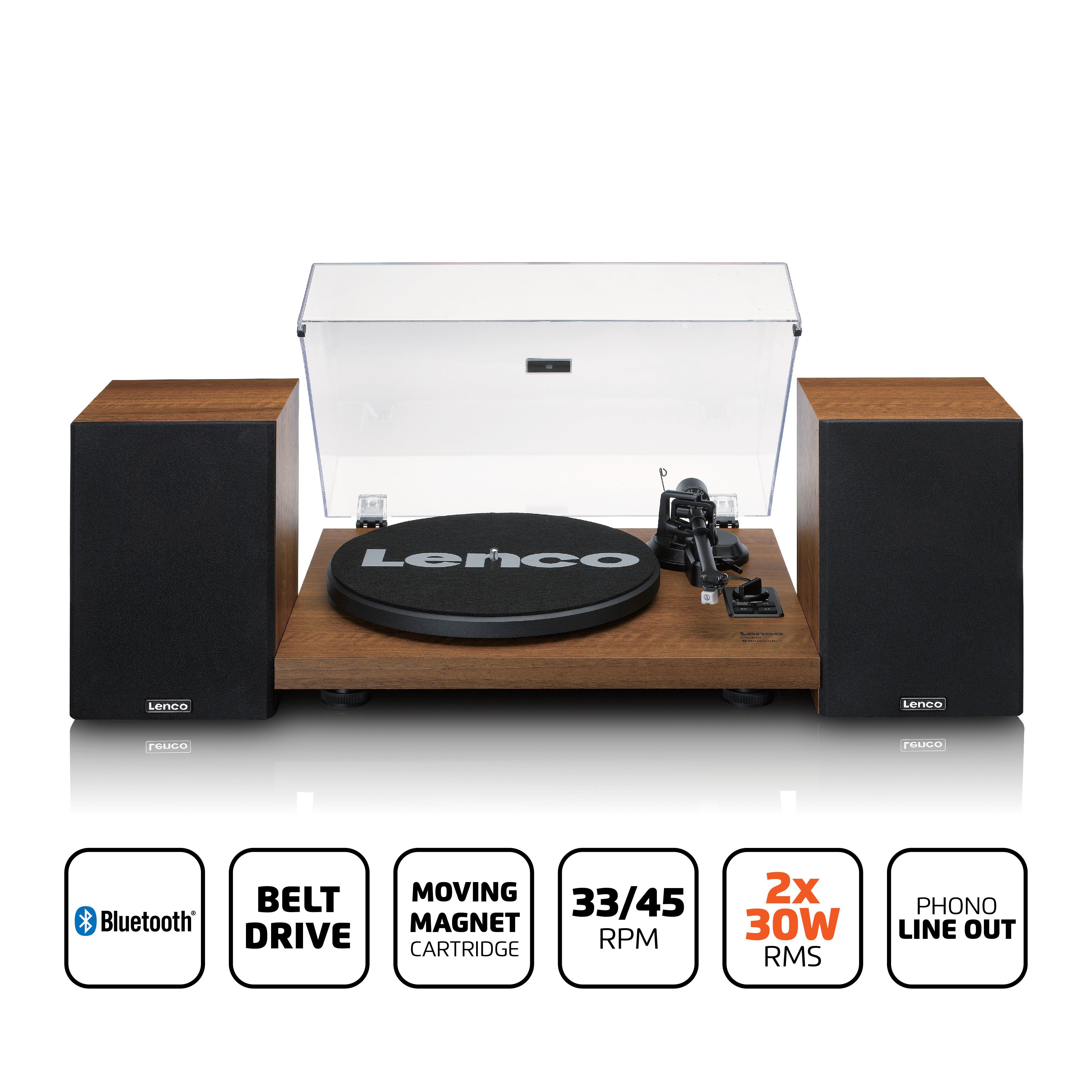 Lenco LS-480WD Plattenspieler (Riemenantrieb, Bluetooth, 60W RMS & Holzlautsprechern mit Bluetooth & Cinch-Adapter) – Bild 3 von 5