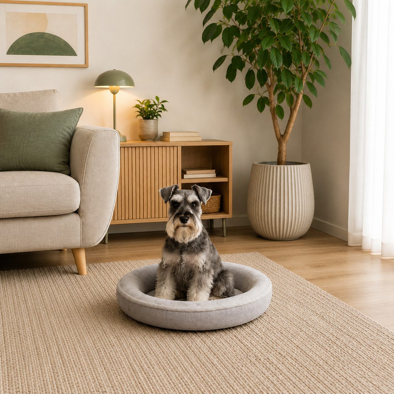 belviona Hundebett rund, Hundekorb in Doughnut-Form, 55 cm Durchmesser, grau, Plüsch, Oxford-Leinen, Hundekissen mit abnehmbarem Bezug, waschbar & rutschfest