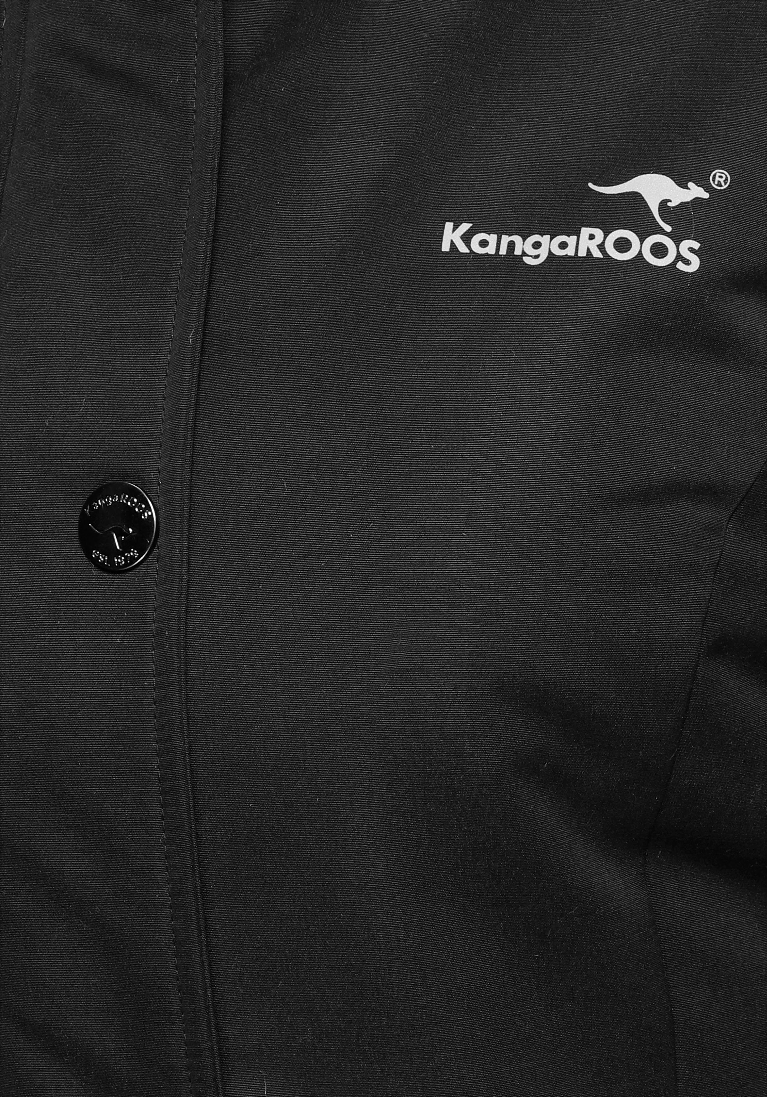 KangaROOS Taschen vielen und 2-Wege-Reißverschluss aus schwarz mit Material) Langjacke (Langjacke nachhaltigem