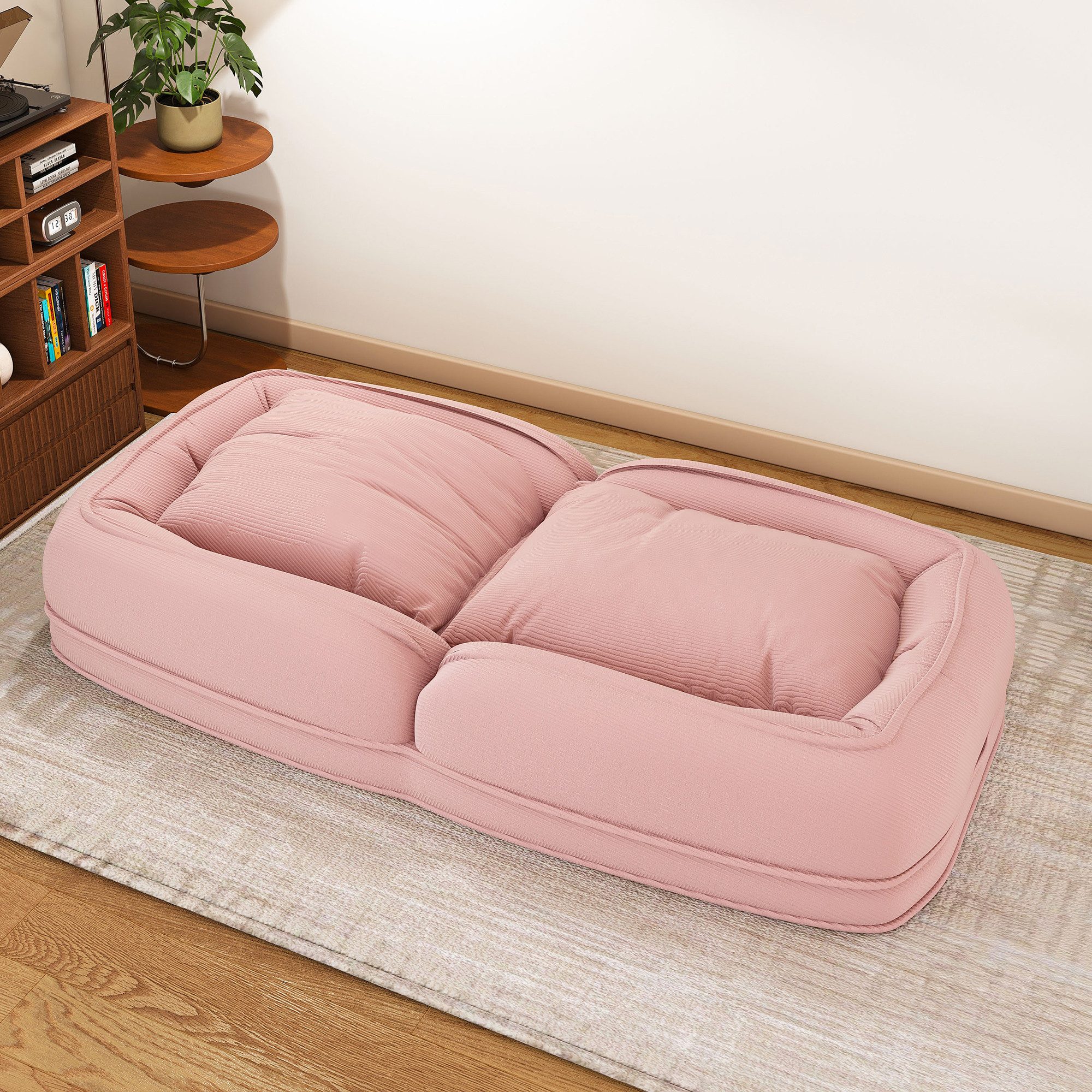 HAUSS SPOLE Loungesessel mit Metallrahmen,Verstellbares Sofabett Relaxsessel Wohnzimmer,Rosa (Platzsparende Multifunktions-Liege Schlafsessel für Wohnzimmer), Bodensofa Sitzliege mit 5-fach verstellbarem Sitzsystem