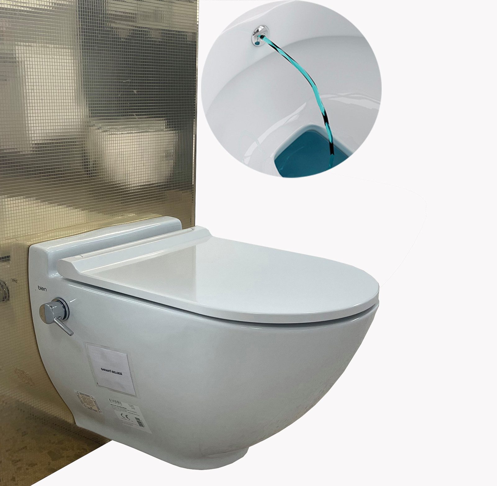 Dusch-WC THOR TAHARET Spülrandloses Hänge WC integr. Kalt Armatur mit Deckel