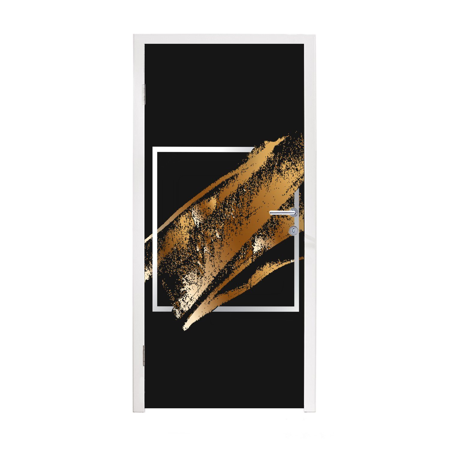 bedruckt, 75x205 mit (1 Tür, cm Hintergrund, Matt, Goldene Türaufkleber, MuchoWow schwarzem Türtapete Farbstreifen für Fototapete St),