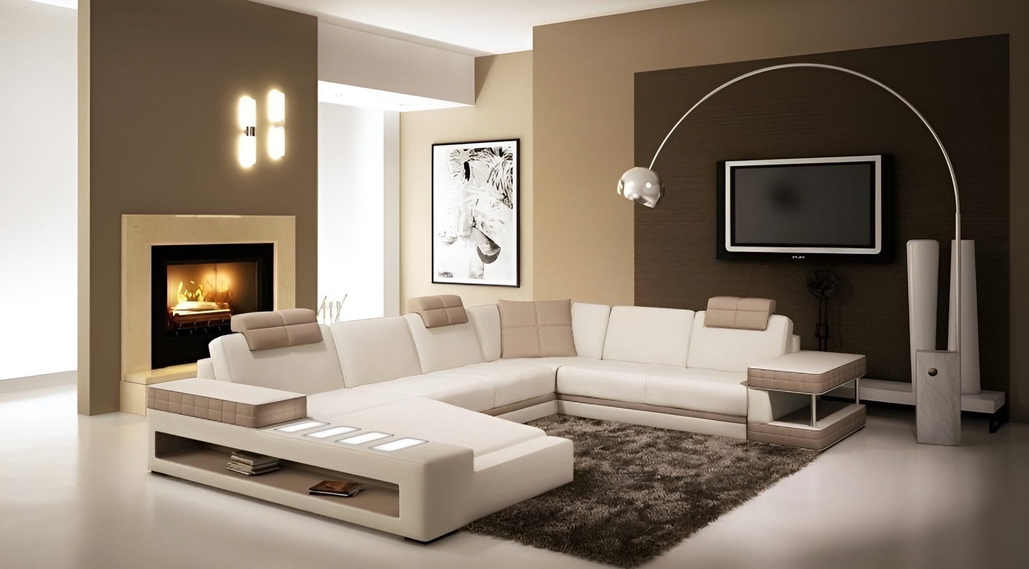 JVmoebel Wohnlandschaft Ledersofa Hallstadt mit integriertem Lichtsystem und Polsterung, Made in Europa