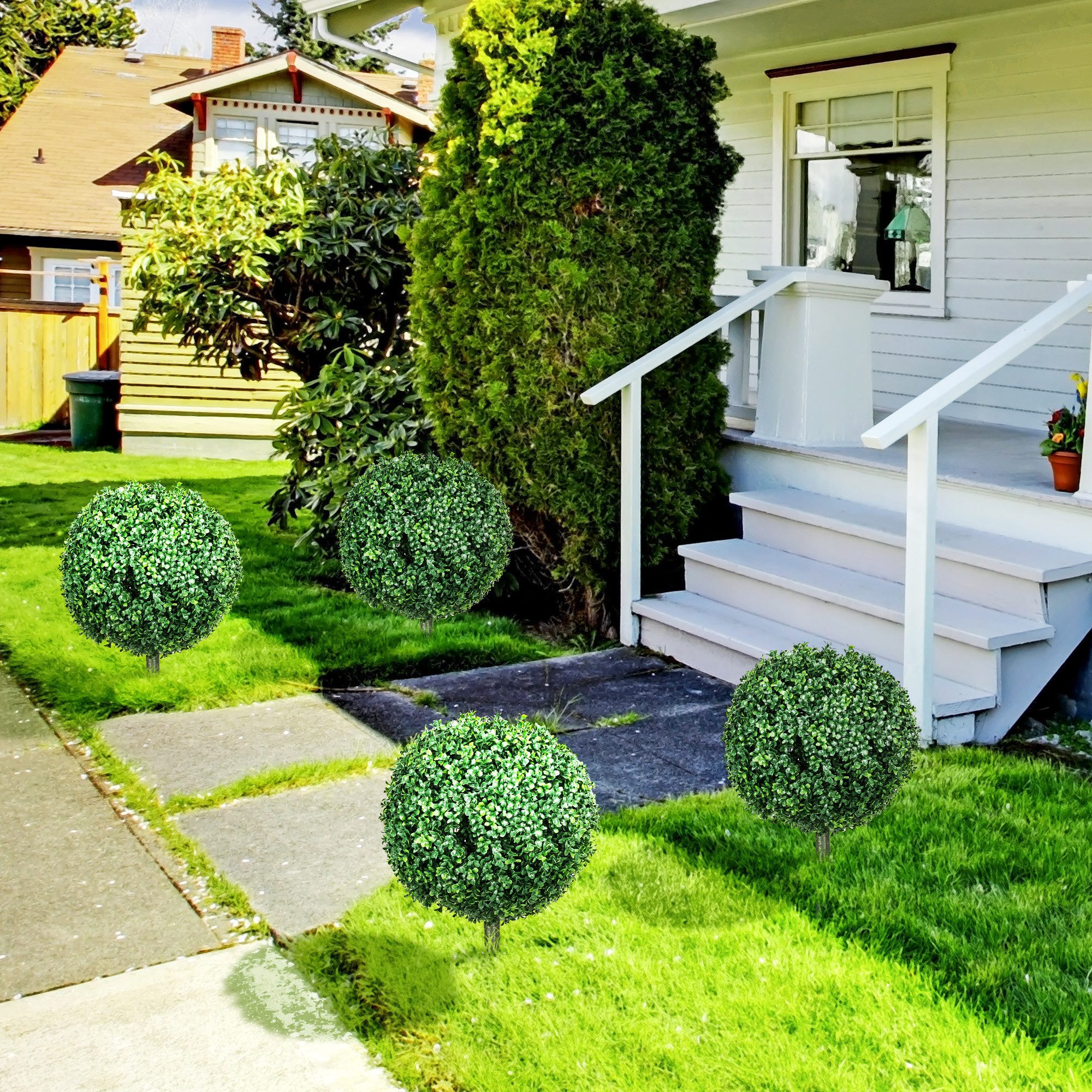 Kunstpflanze 2er Set Künstliche Pflanzen mit Bodenpfählen, Fake Plant wie echt Buchsbaum, HOMCOM, Höhe 70 cm, für Wohnzimmer Schlafzimmer Büro Garten moderne Dekoration Geschenk