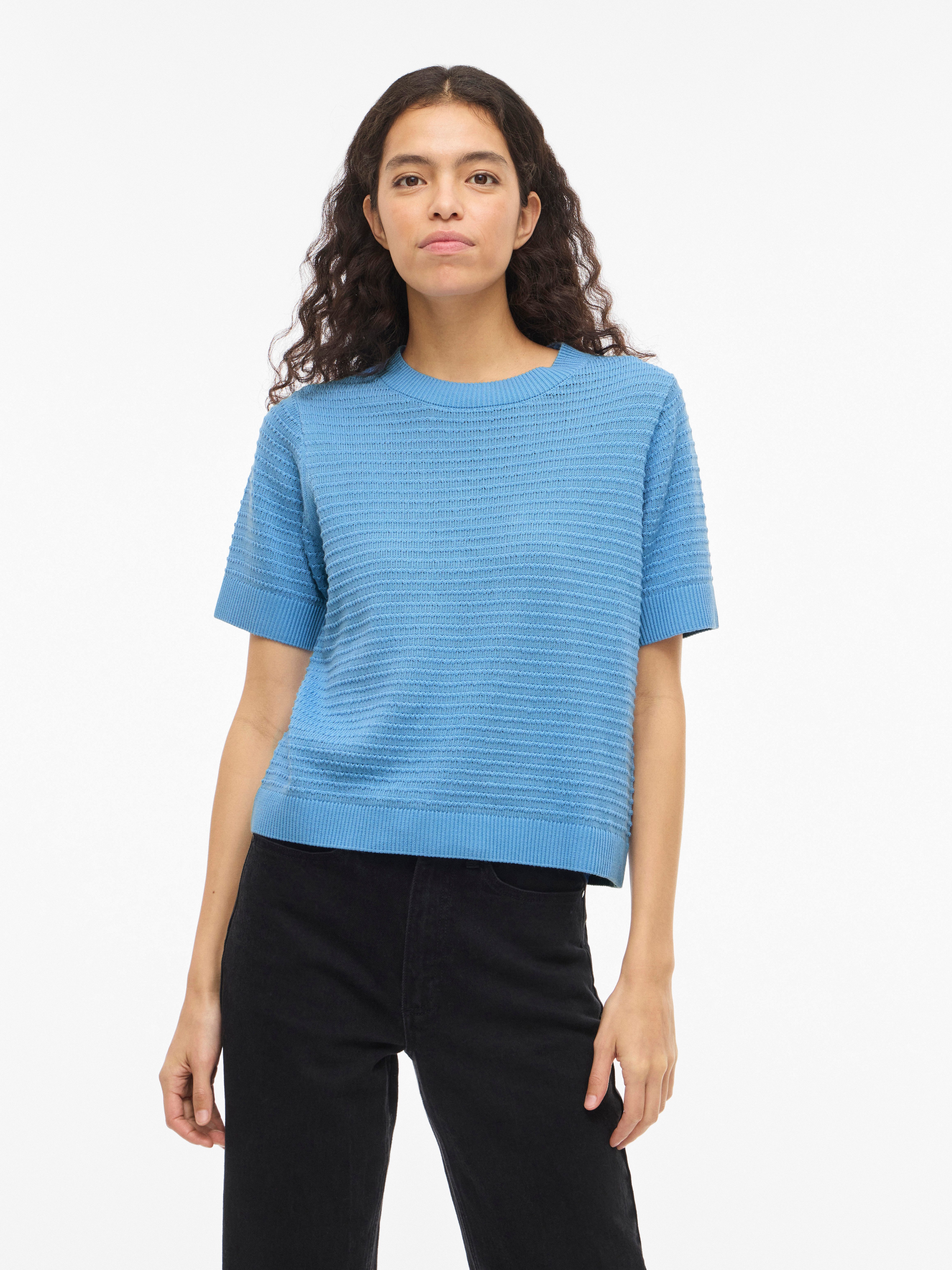 Vila Kurzarmpullover VILOLLO O-NECK S/S DETAIL KNIT TOP- NOOS
