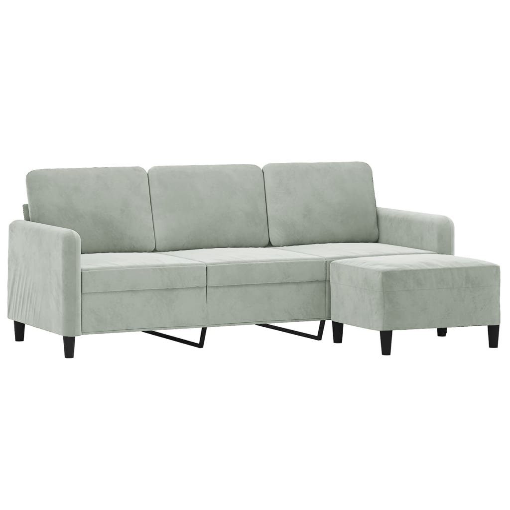 vidaXL Sofa 3-Sitzer-Sofa mit Hocker Hellgrau 180 cm Samt