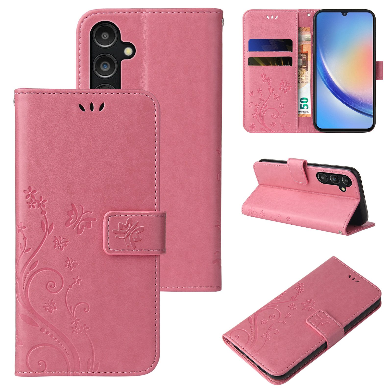 Tec-Expert Handyhülle Cover Tasche Hülle für Samsung Galaxy A15 & A15 5G 6,5 Zoll, Klapphülle Case mit Kartenfach Fliphülle aufstellbar, Motiv Blumen