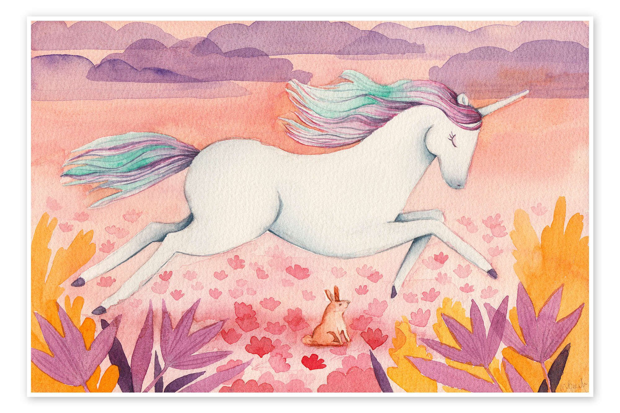 Posterlounge Wandbild Galoppierendes Einhorn, Michelle Beech, erhältlich als Poster, Leinwandbild, Wandsticker oder Acrylglasbild
