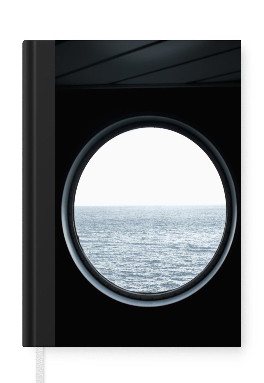 MuchoWow Notizbuch Blick auf das Meer durch ein rundes Fenster, Journal, Merkzettel, Tagebuch, Notizheft, A5, 98 Seiten, Haushaltsbuch