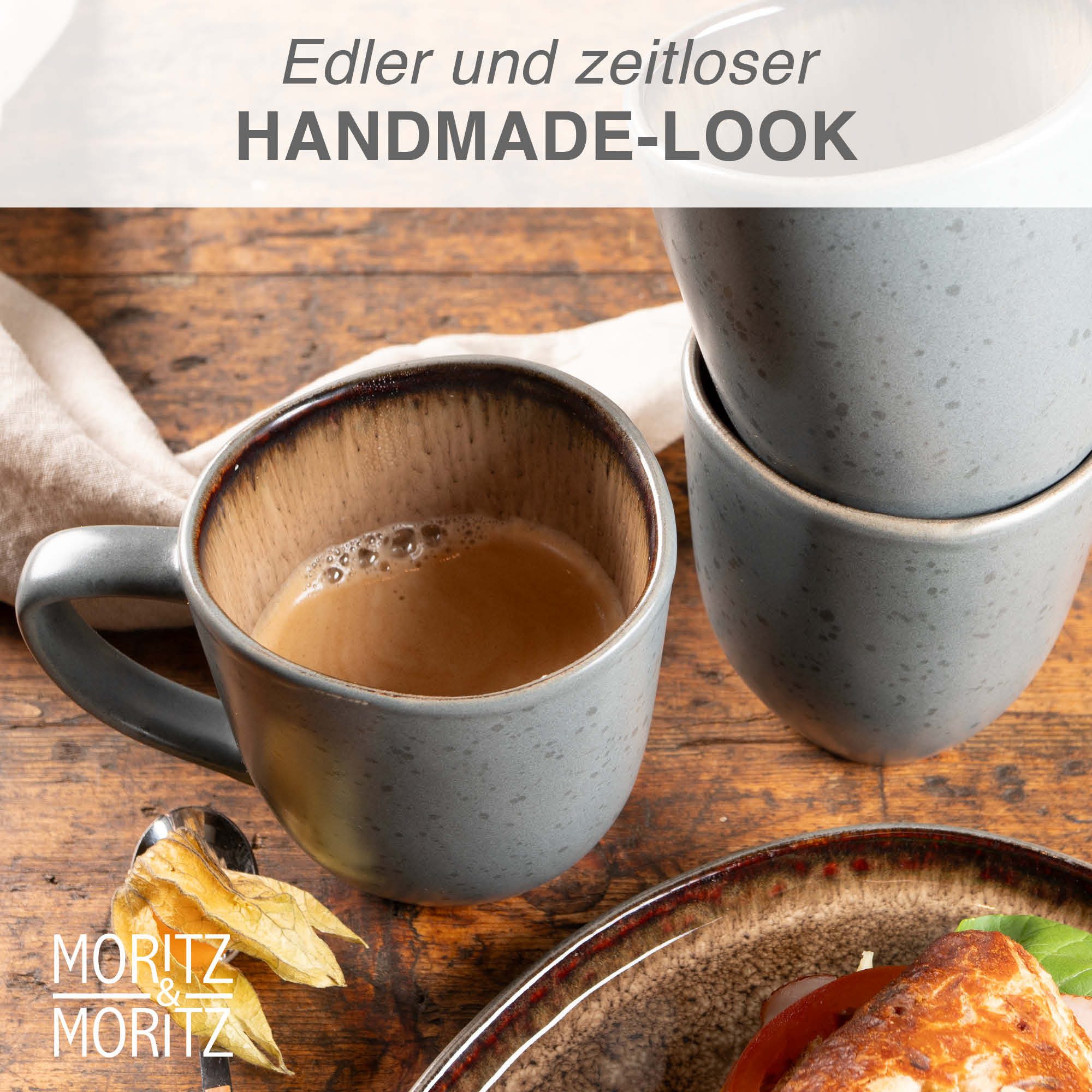 Moritz & Moritz Tasse Moritz & Moritz ORGANIC reaktiv amber Tassen Set 6tlg., 6-tlg., Steinzeug, für 6 Personen - spülmaschinen- und mikrowellengeeignet