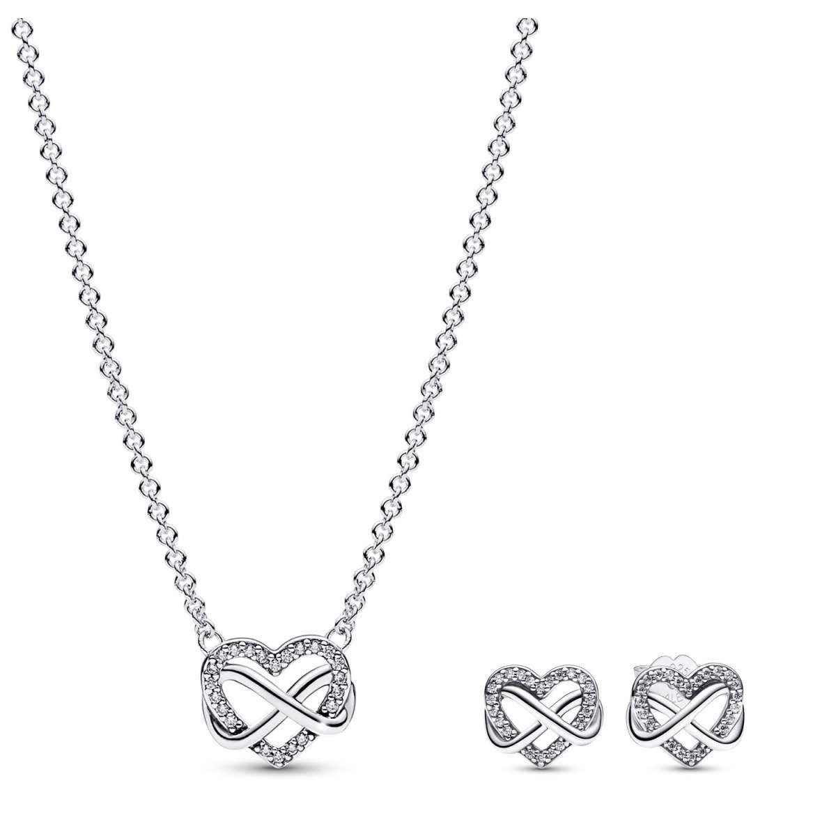 Pandora Herzkette 68321, für Damen-Geschenkset Funkelndes Unendlichkeits-Herz