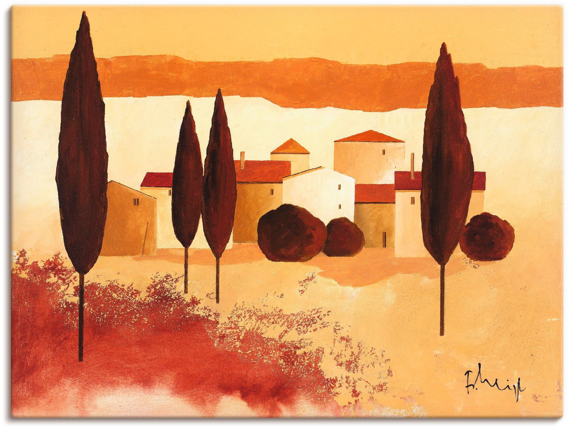 Artland Wandbild Größen in Mediterranes Kleines versch. Bäume als Leinwandbild, (1 St), Poster & Wandaufkleber oder Dorf, Wiesen