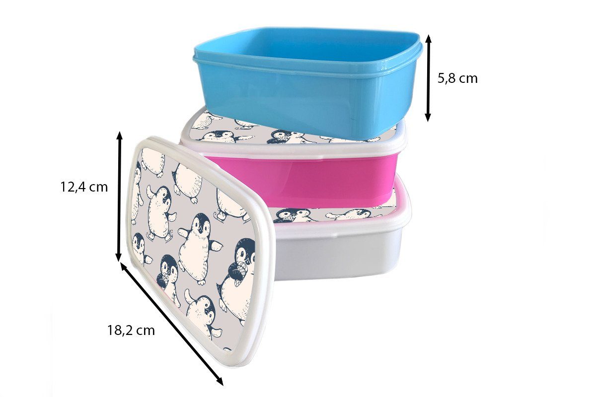 Lunchbox rosa Muster - Kunststoff - Kinder, Mädchen, Eis, Snackbox, Kunststoff, (2-tlg), MuchoWow Brotbox für Erwachsene, Pinguin Brotdose