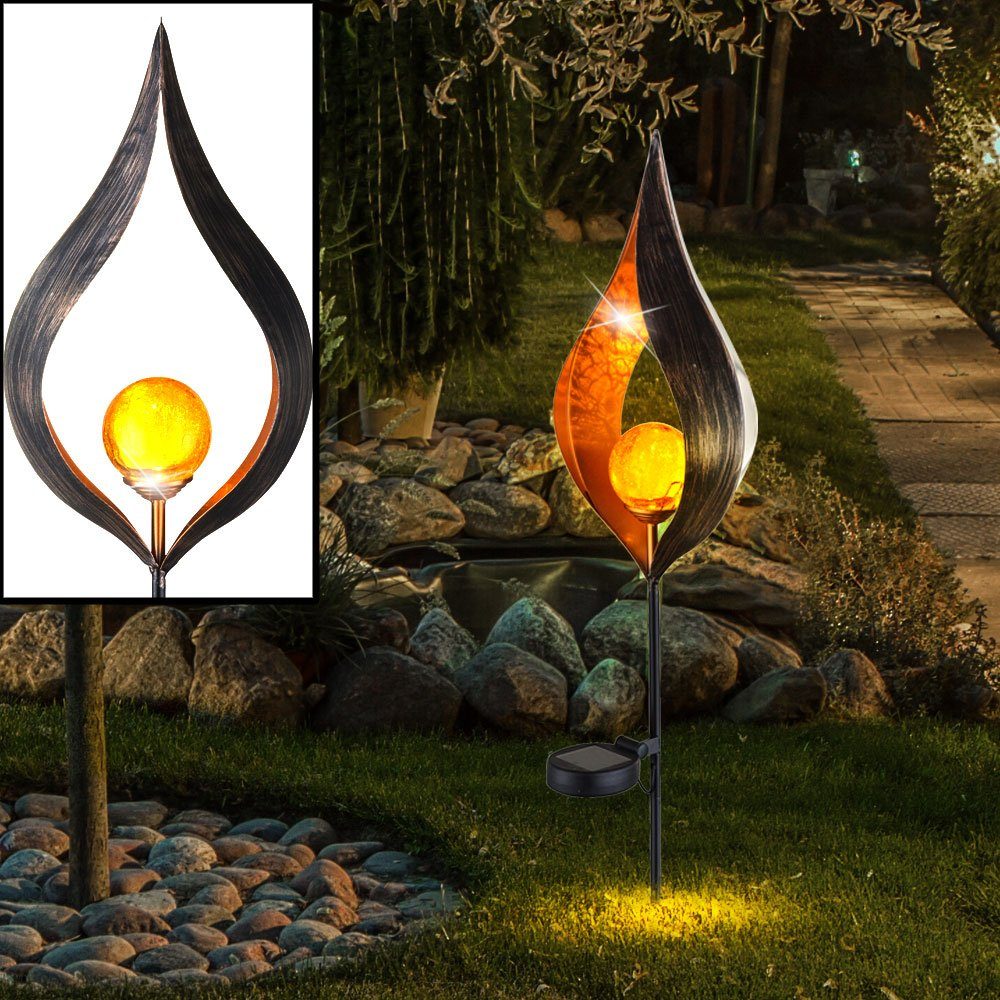 etc-shop Steck Leuchten fest Design bronze 2er LED Set Solar LED Garten verbaut, Flammen LED-Leuchtmittel Solarleuchte,