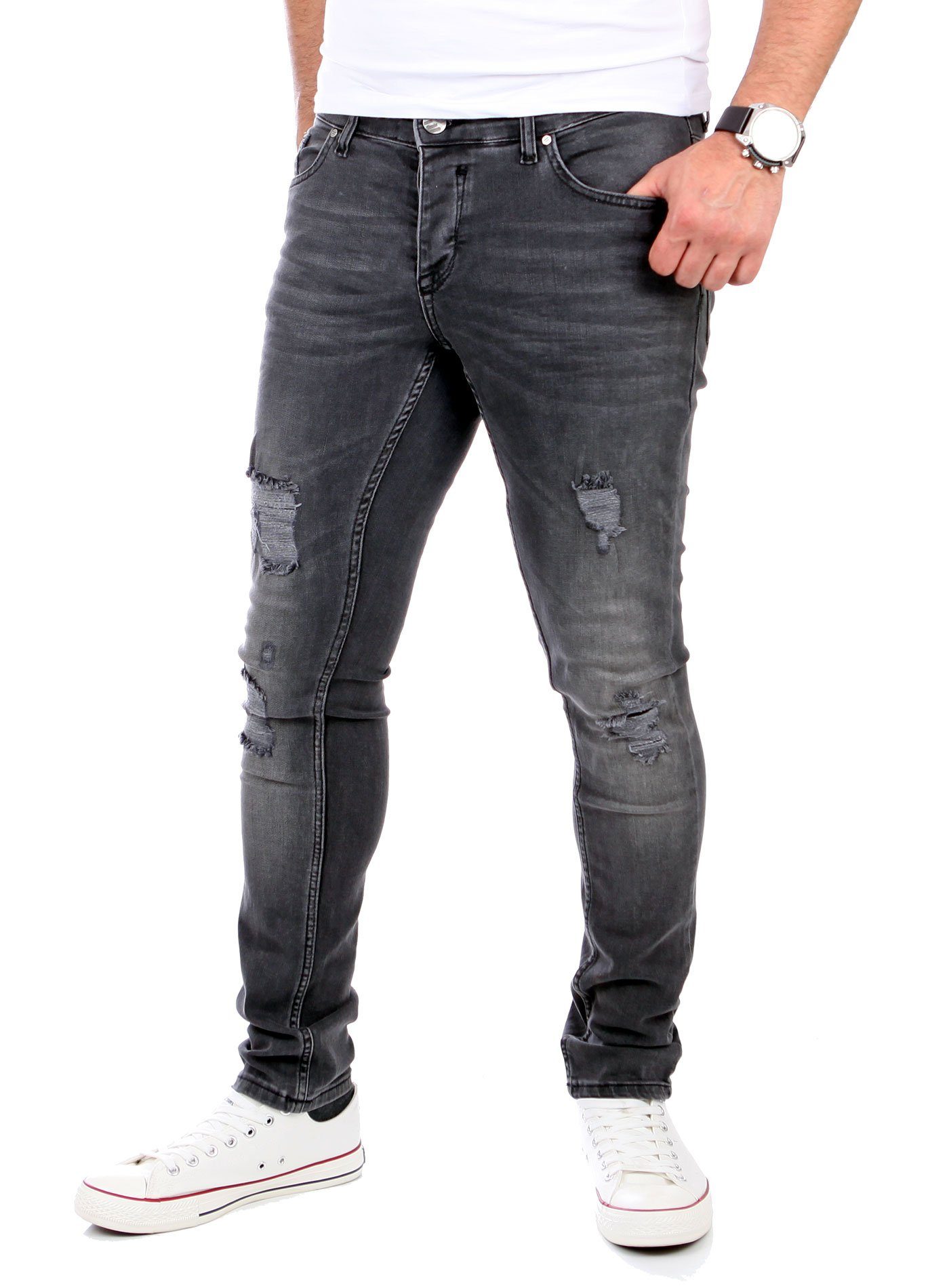 Reslad Destroyed-Jeans Reslad Jeans Herren Destroyed Look Slim Fit Denim St günstig online kaufen