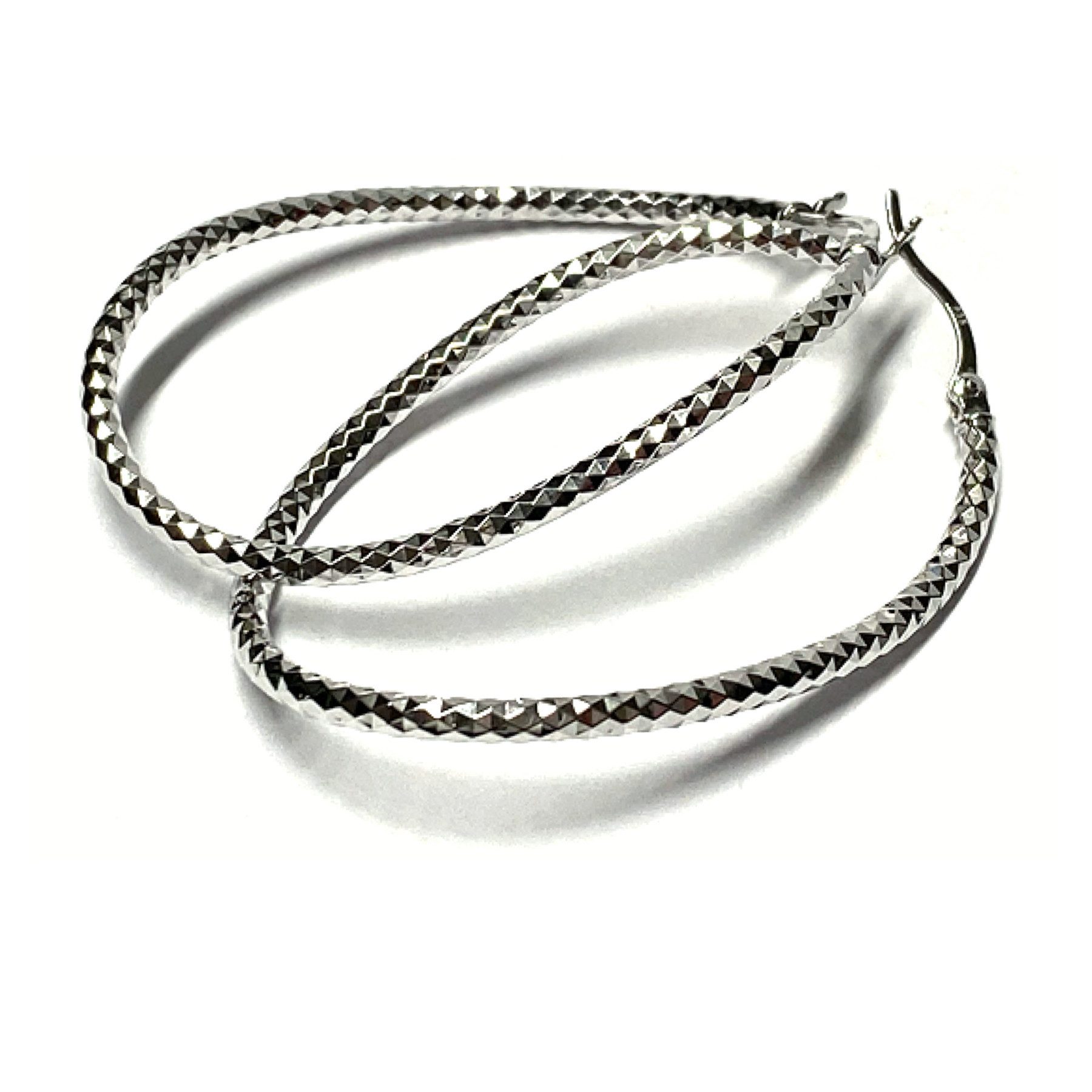 Paar Creolen Creole 925 Silber rhodiniert diamantiert groß oval Bügelcreole