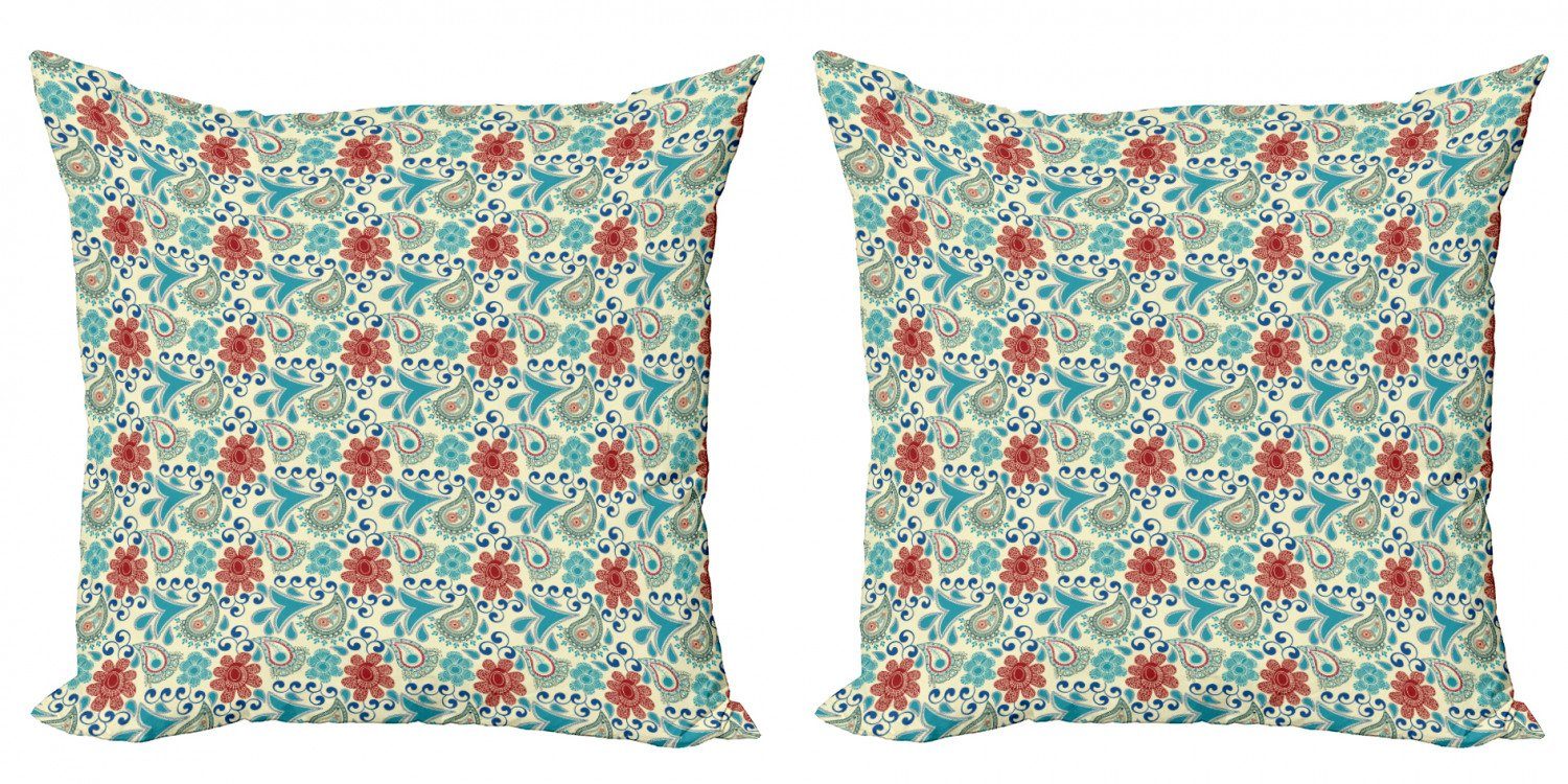 Kissenbezüge Modern Accent Doppelseitiger Digitaldruck, Abakuhaus (2 Stück), blau Paisley Blumen Folk Motive