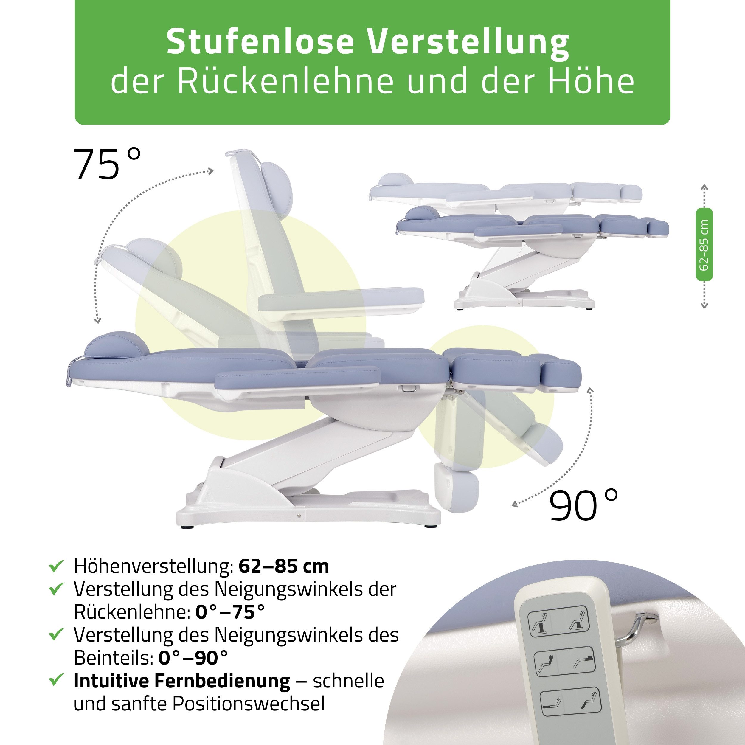Habys Massageliege Elara PRO 4 Kosmetikliege Kosmetiksessel Handfernbedienung 3 Motoren
