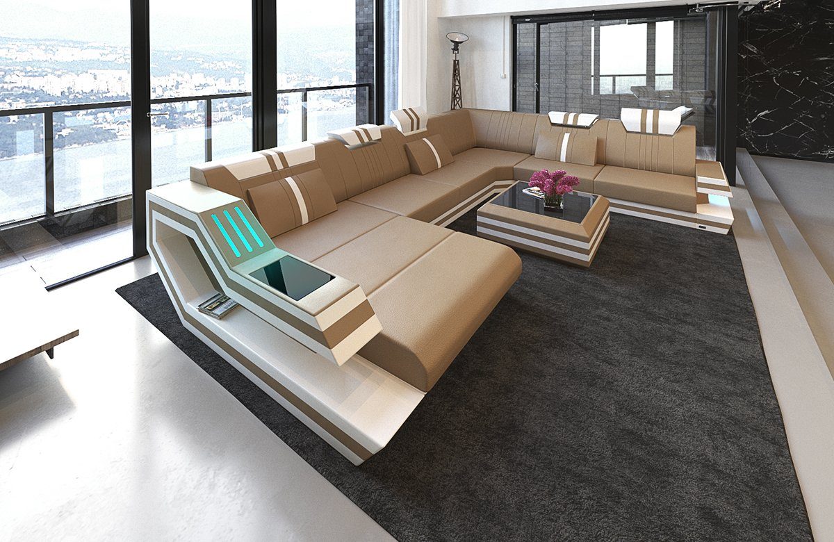 Sofa Dreams Wohnlandschaft Sofa Leder Ledercouch Ravenna XXL U Form Lederso günstig online kaufen