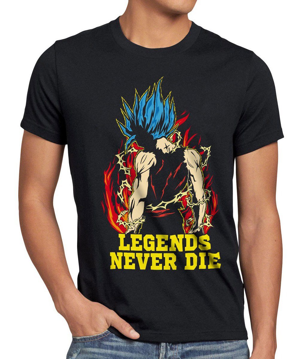Never T-Shirt Goku Die Blue Legends Dragon Son Ball Saiyajin Vegeta style3 Herren Print-Shirt God